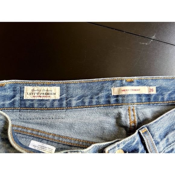 Levis Women Middy Straight Jeans, Washed Black, Size W26, red tab, zip fly - Picture 6 of 14